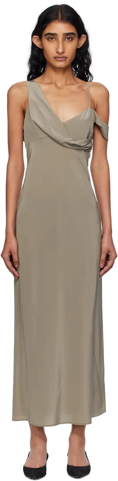 Gray Silk Drape Midi Dress by ST. AGNI