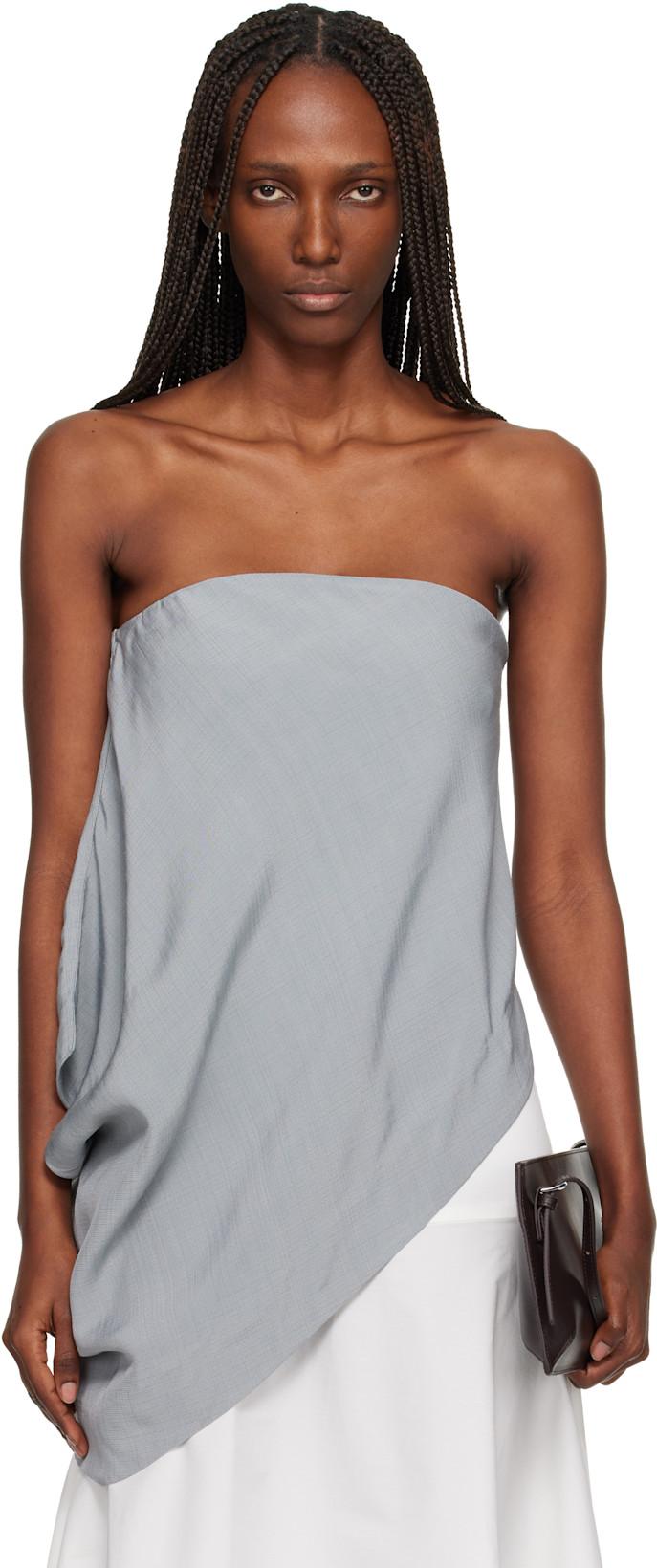 Gray Strapless Asymm Drape Top by ST. AGNI