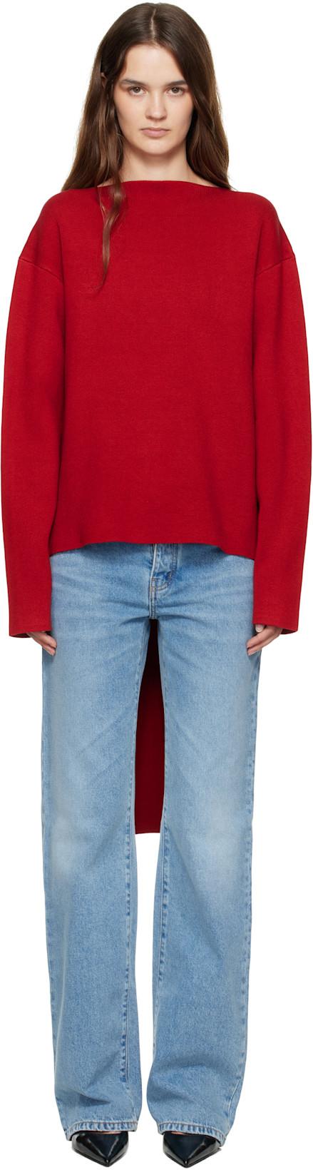 Red Milano Knit Scarf Sweater by ST. AGNI