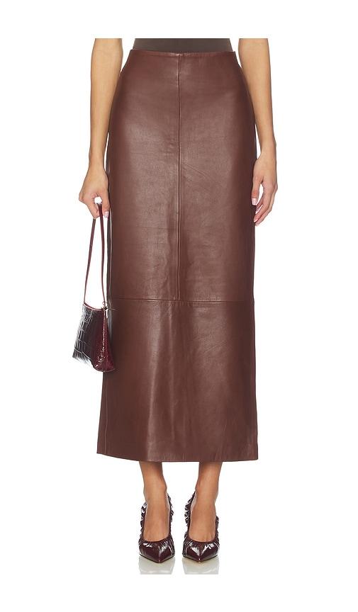St. Agni Leather Column Skirt in Brown by ST. AGNI