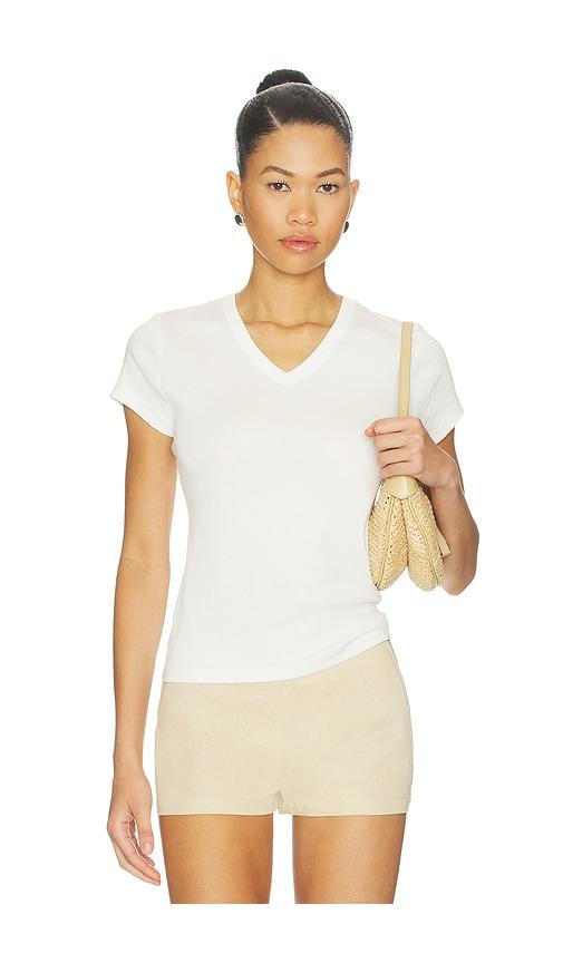 St. Agni Organic Cotton V Neck Tee in White by ST. AGNI