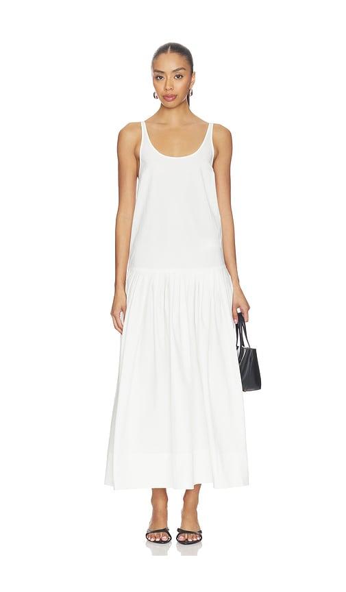 St. Agni Relaxed Pleat Dress in White by ST. AGNI