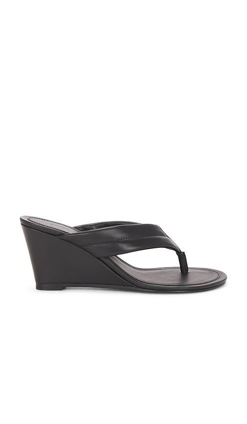 St. Agni Stitch Detail Thong Wedge Sandal in Black by ST. AGNI