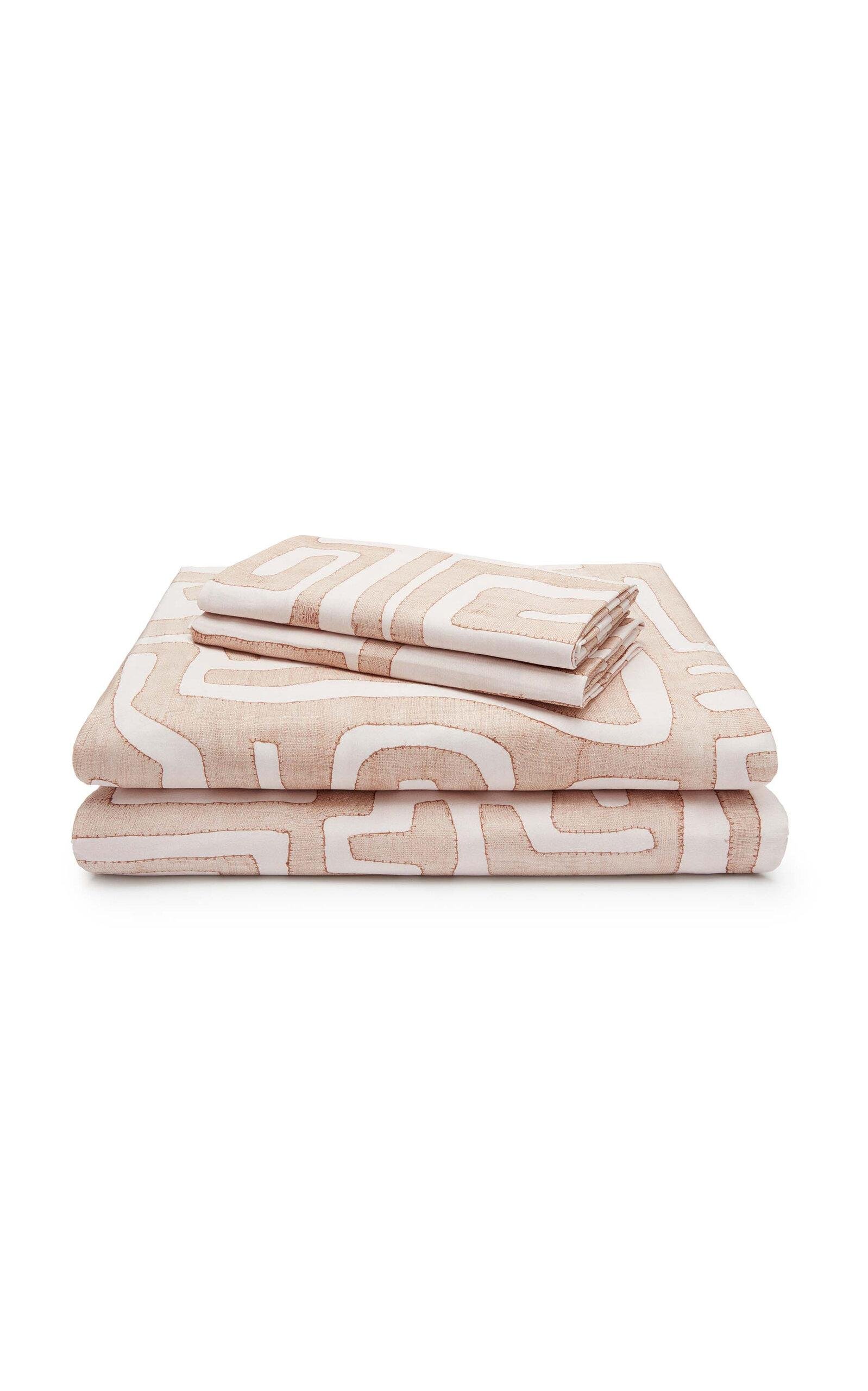 St. Frank - Classic Kuba Cloth Cotton Full/Queen Sheet Set - Light Pink - Moda Operandi by ST. FRANK