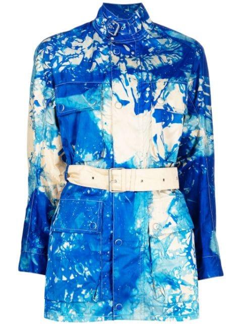 belted tie dye-print jacket by STAIN SHADE