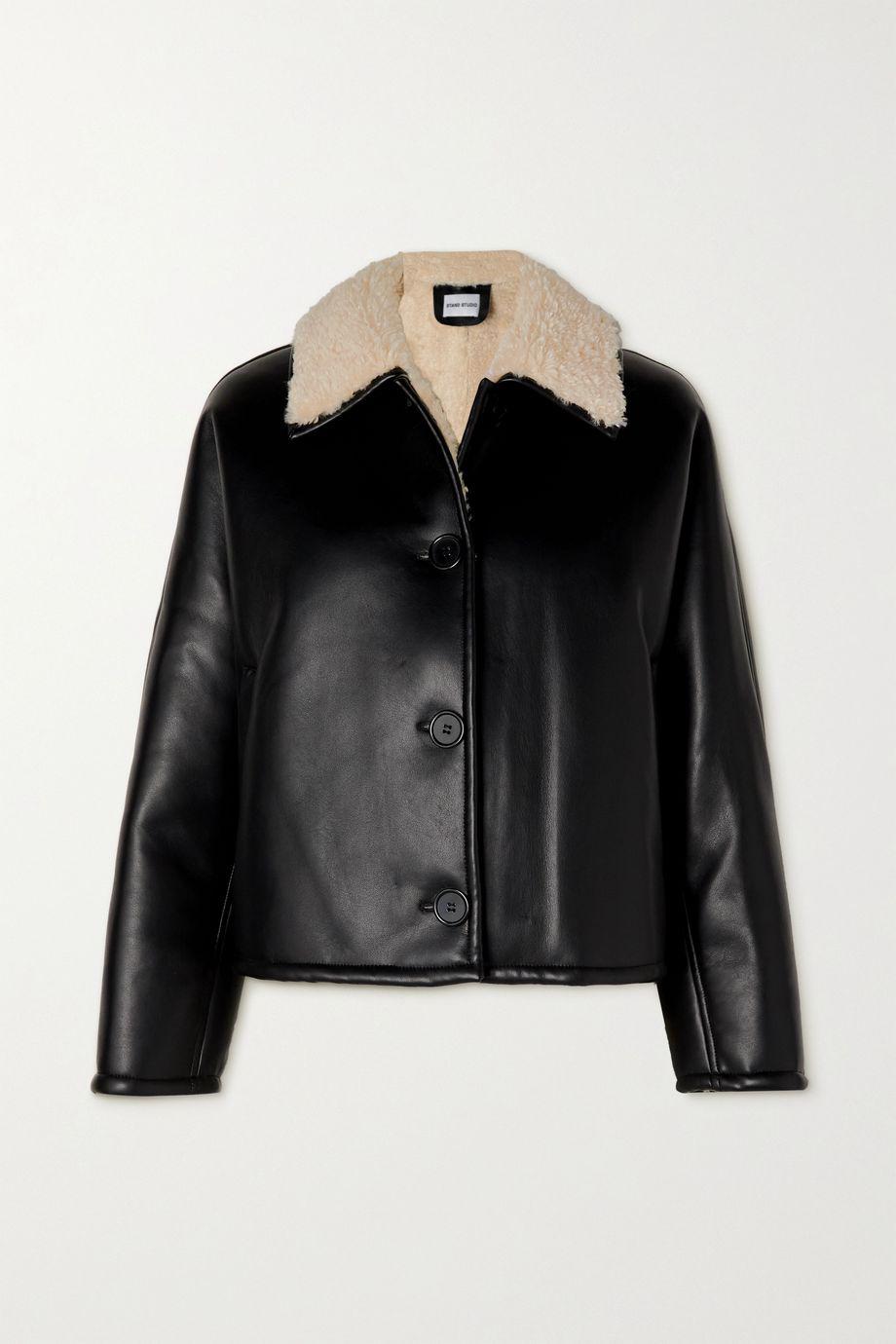 Amelie faux shearling-lined faux leather jacket by STAND STUDIO