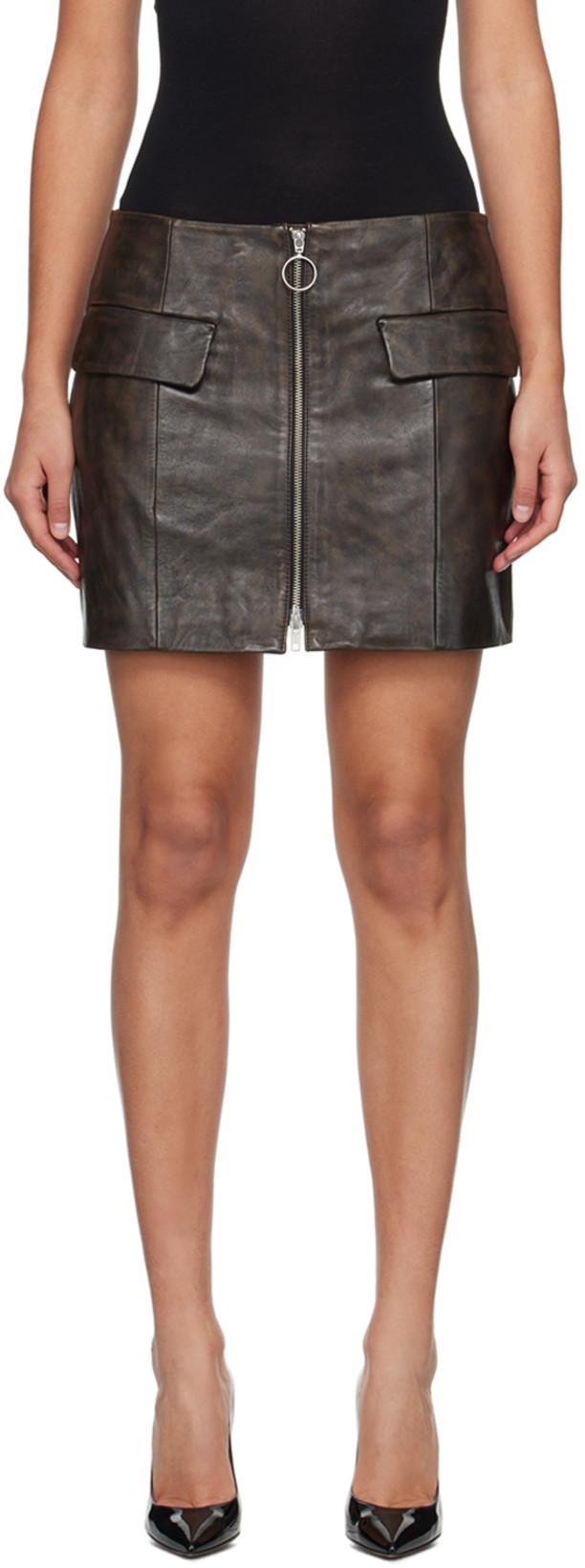 Brown Elvira Leather Miniskirt by STAND STUDIO