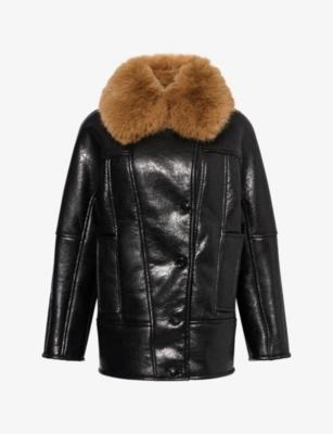 Kiti Faux-Fur-Collar Faux-Leather Coat by STAND STUDIO