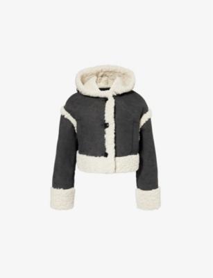 London hoodied faux-leather jacket by STAND STUDIO