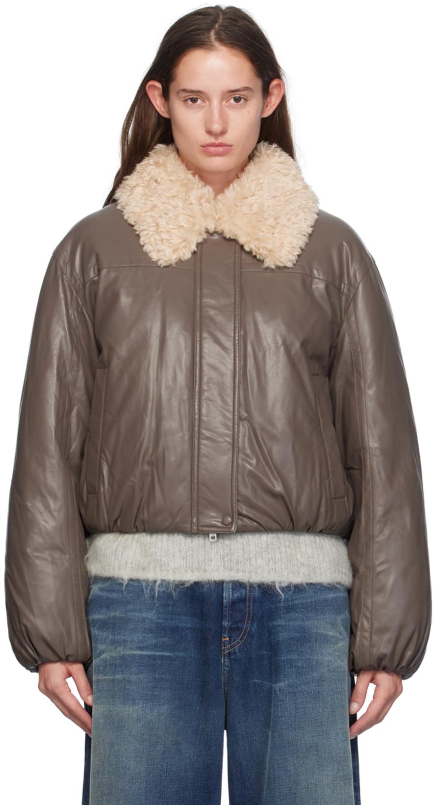 Taupe Fran Faux-Leather Bomber Jacket by STAND STUDIO