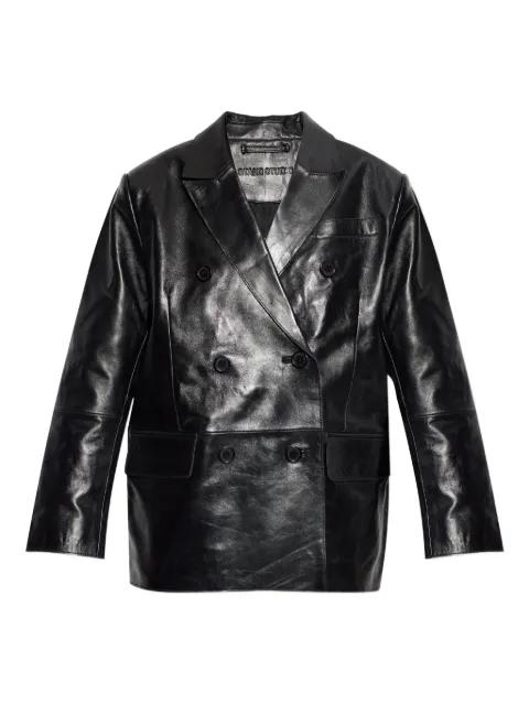 double-breasted leather coat by STAND STUDIO