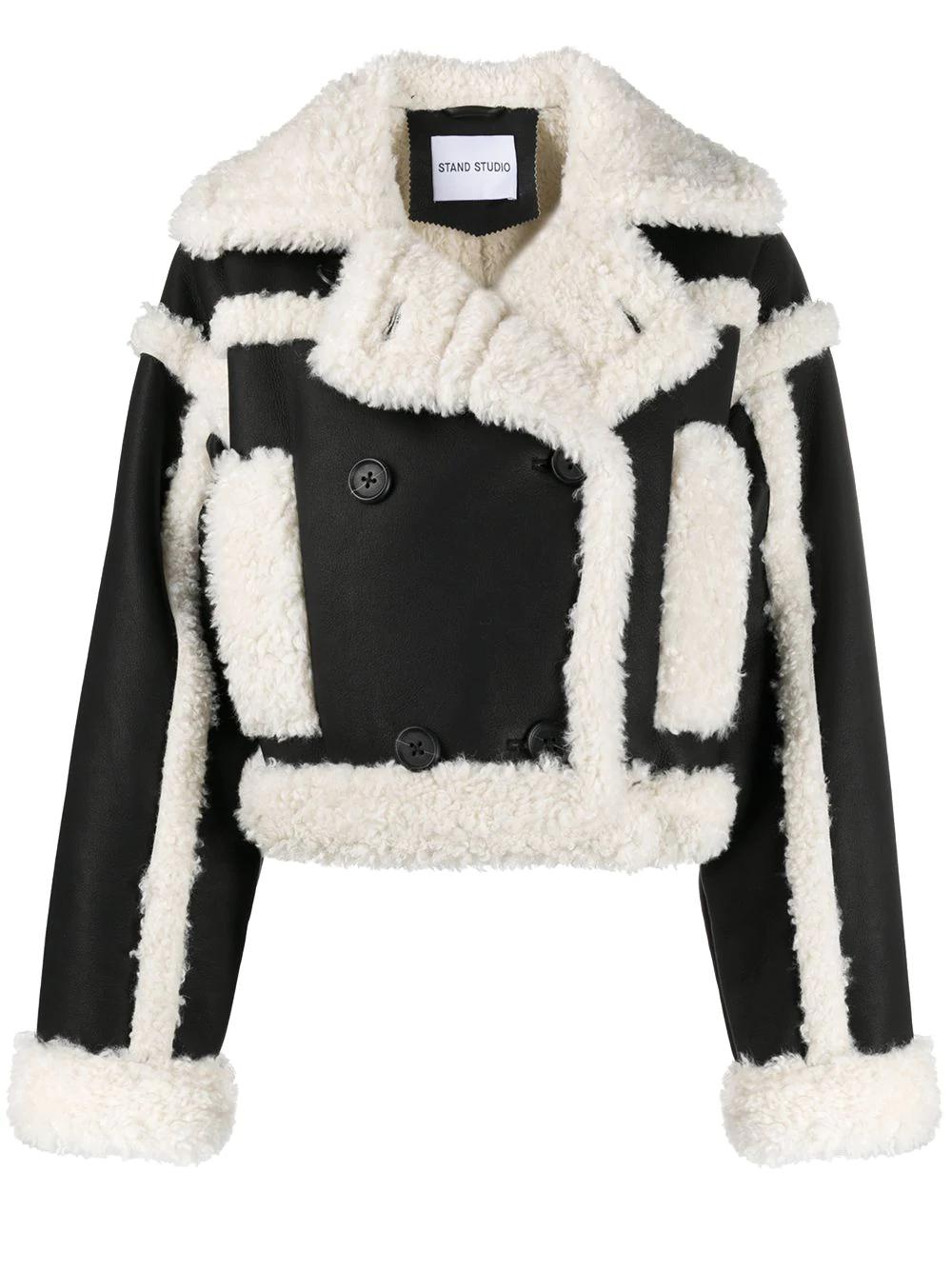 shearling trim crop jacket by STAND STUDIO