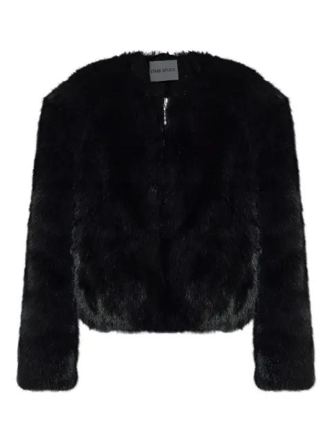 zip-up faux fur jacket by STAND STUDIO