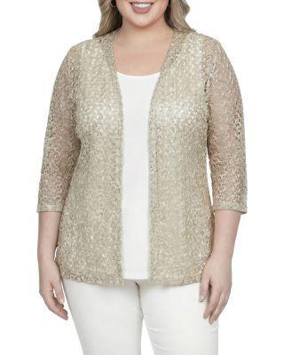 Plus 3/4 Sleeve Floral Lace Cardigan by STANDARDS&PRACTICES