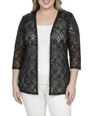 Plus 3/4 Sleeve Sequin Embroidered Floral Lace Cardigan by STANDARDS&PRACTICES