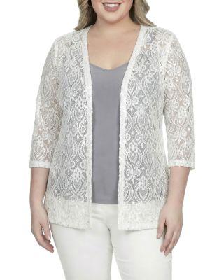 Plus 3/4 Sleeve Sequin Embroidered Floral Lace Cardigan by STANDARDS&PRACTICES