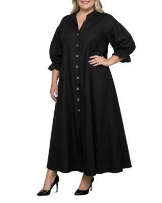 Plus Button Front Puff Sleeve Maxi Shirt Dress by STANDARDS&PRACTICES