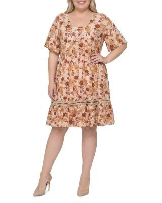 Plus Floral Crochet Trim Flutter Sleeve Dress by STANDARDS&PRACTICES