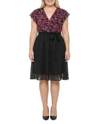 Plus Floral Top Solid Skirt Flutter Sleeve Dress by STANDARDS&PRACTICES