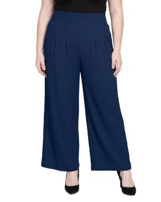 Plus High Rise Smocked Waist Wide Leg Palazzo Pants by STANDARDS&PRACTICES