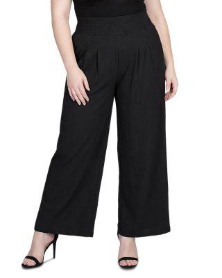 Plus High Rise Smocked Waist Wide Leg Palazzo Pants by STANDARDS&PRACTICES