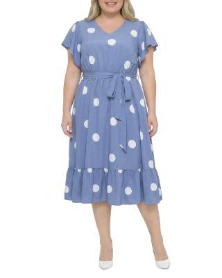 Plus Polka Dot Belted Flutter Sleeve Ruffle Hem Dress by STANDARDS&PRACTICES