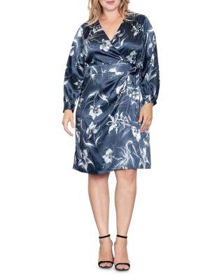 Plus Size Faux Wrap Satin Dress by STANDARDS&PRACTICES