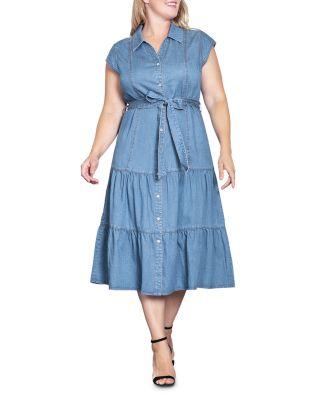 Plus Size Tiered Denim Midi Dress by STANDARDS&PRACTICES