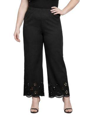 Plus Straight Leg Elastic Waist Eyelet Hem Pants by STANDARDS&PRACTICES