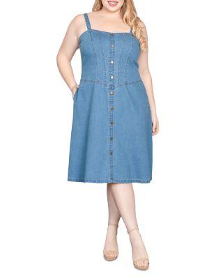 Wide Straps Button Front Denim Dress by STANDARDS&PRACTICES
