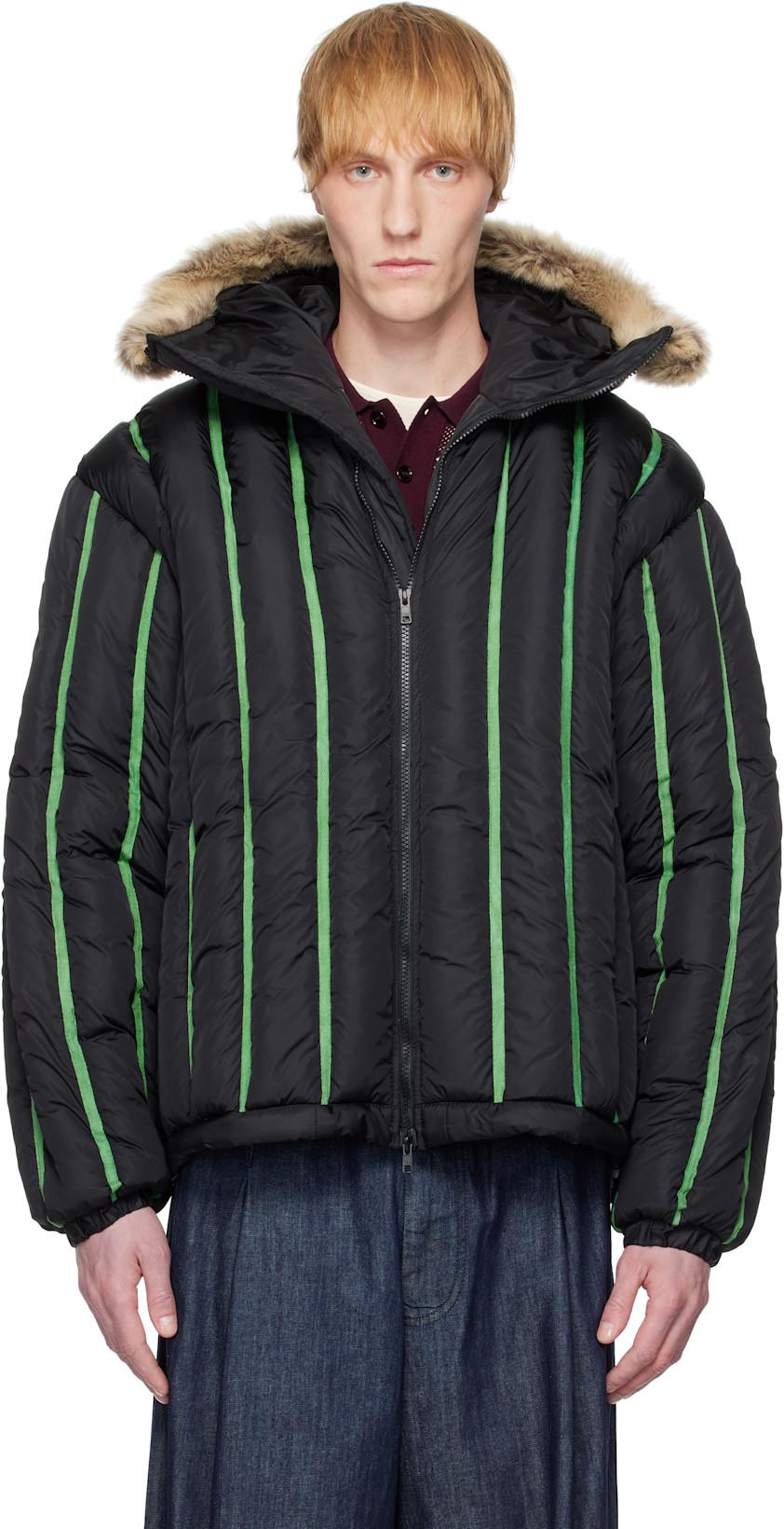 Black Quilted Puffer Bomber Jacket by STANLEY RAFFINGTON
