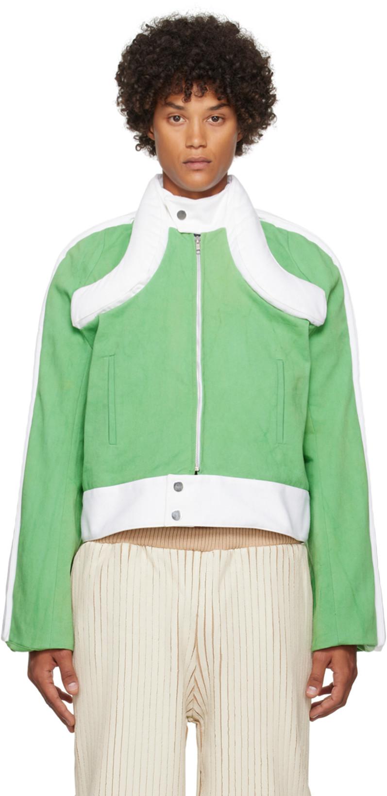 SSENSE Exclusive Green & White Denim Jacket by STANLEY RAFFINGTON