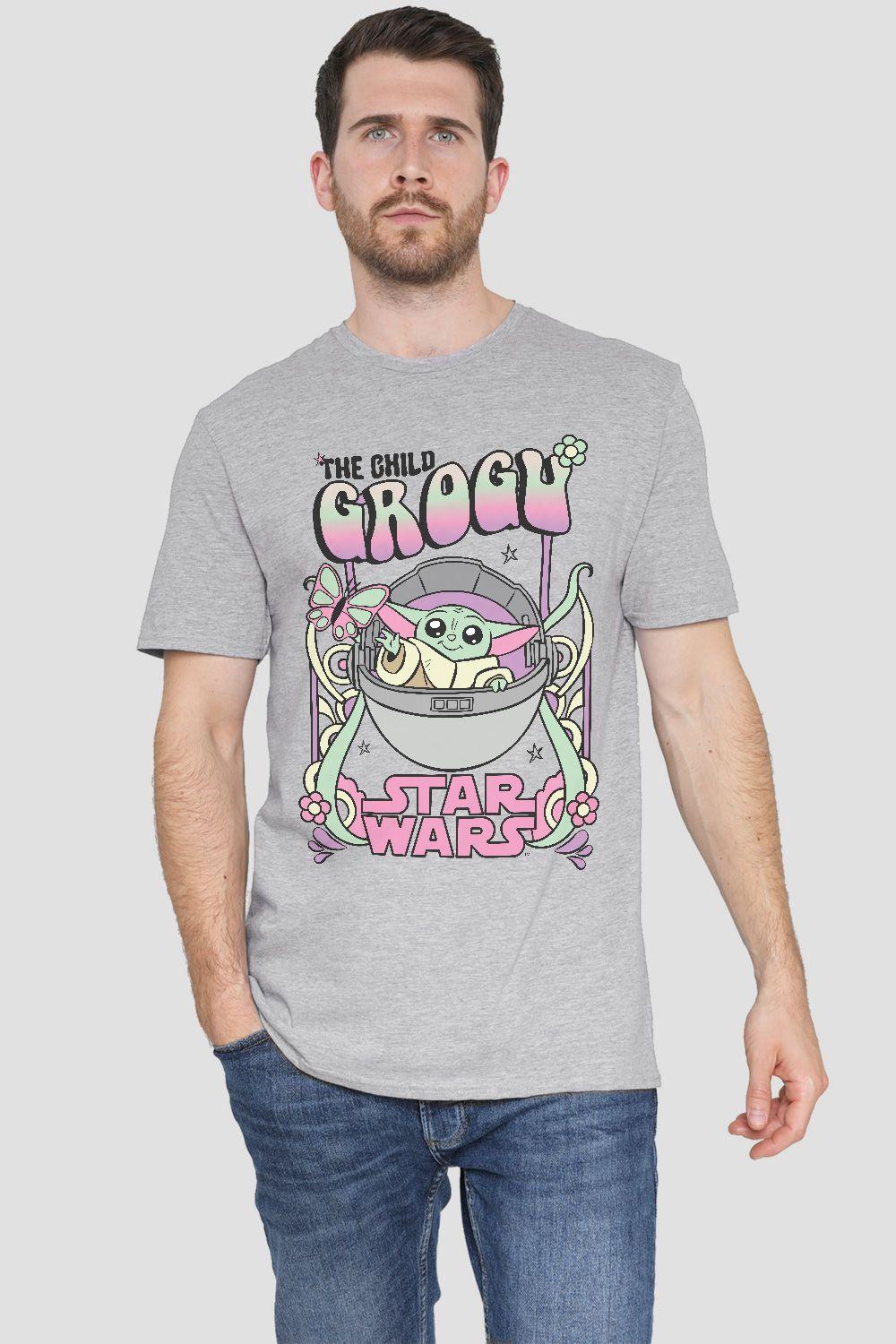 Star Wars Hippie Grogu Mens T-Shirt Grey by STAR WARS