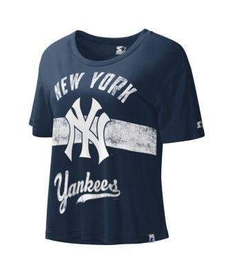 Women's Navy New York Yankees Cooperstown Collection Record Setter Crop Top by STARTER