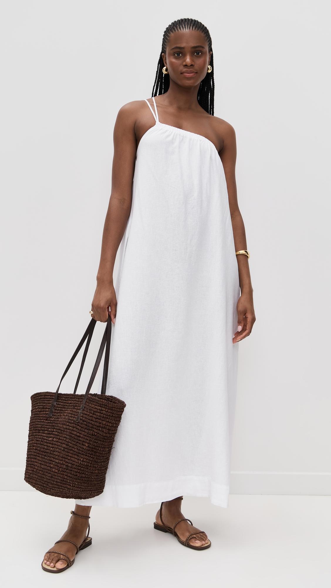 Linen Asymmetric Tie Maxi Dress by STATESIDE