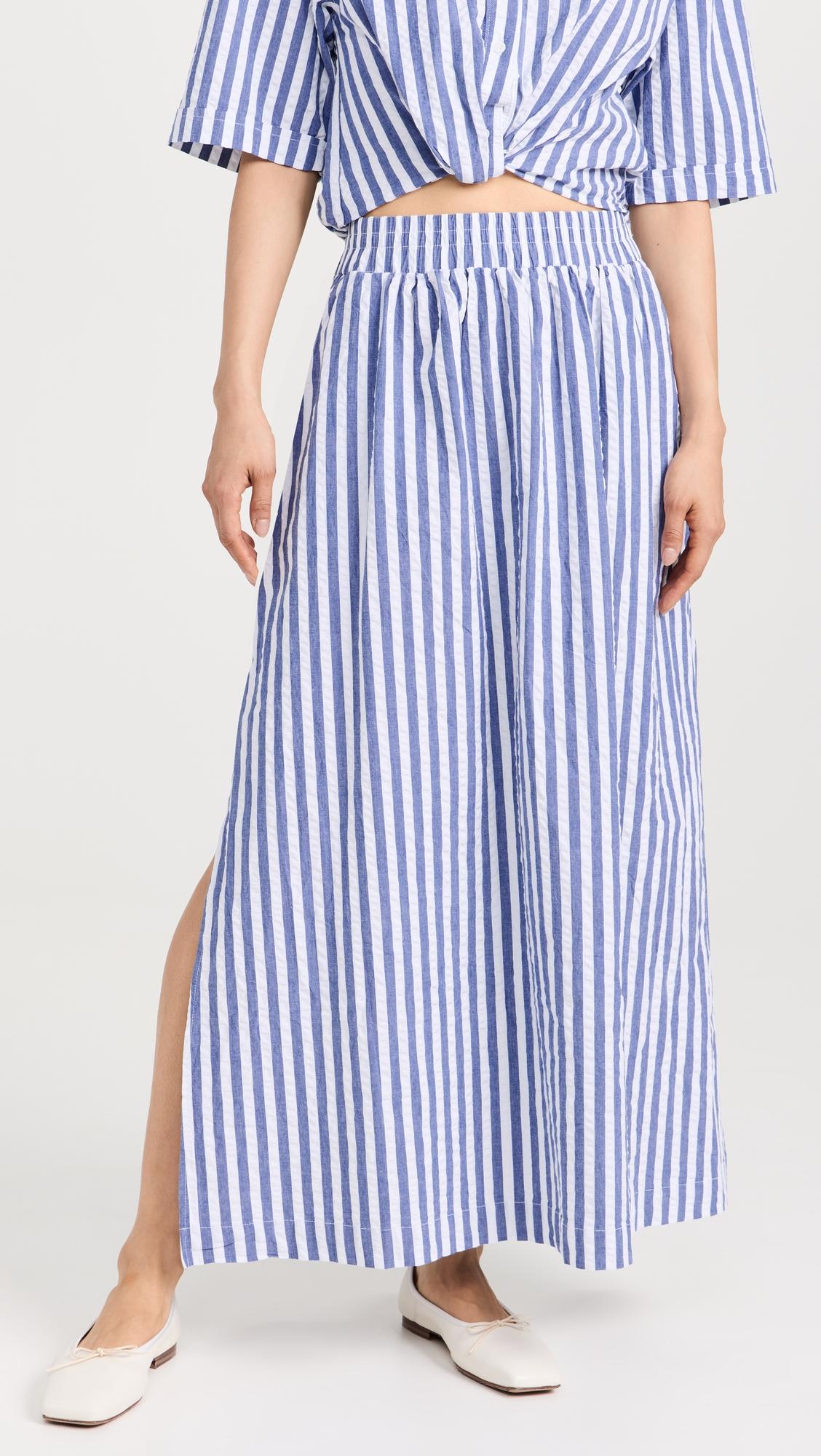 Puckered Stripe Double Slit Maxi Skirt by STATESIDE