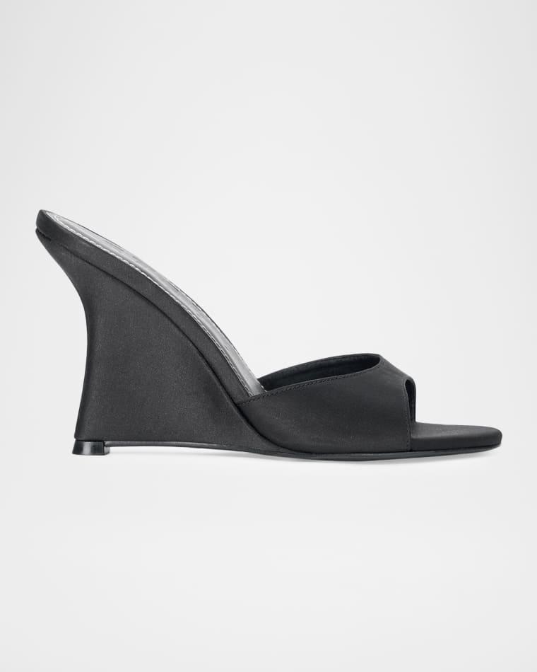 100mm Brigitte Satin Wedge Mules by STAUD