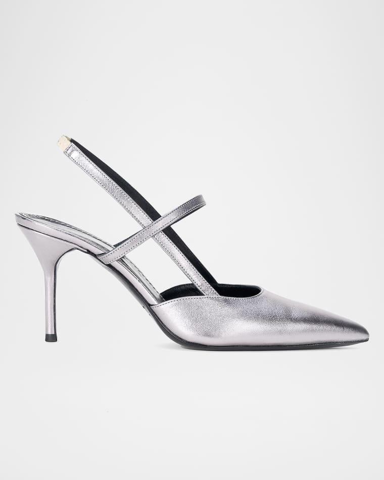 55mm Sebastian Metallic Leather Slingback Pumps by STAUD