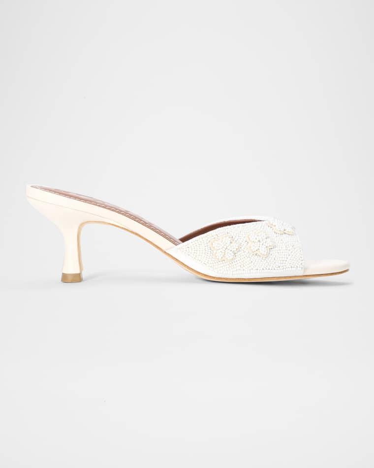 60mm Brigitte Beaded Satin Kitten-Heel Mules by STAUD