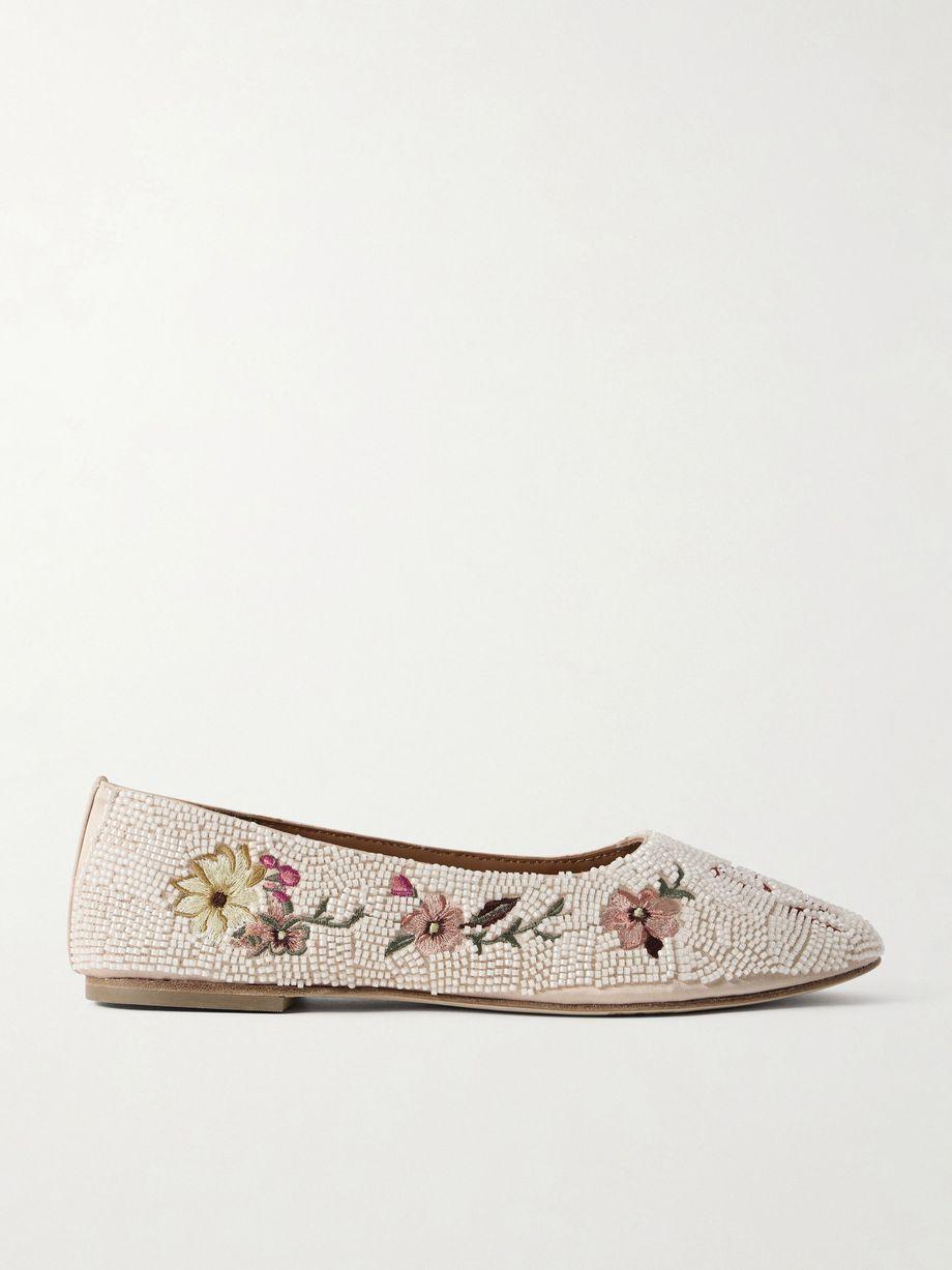 Alba beaded embroidered satin ballet flats by STAUD