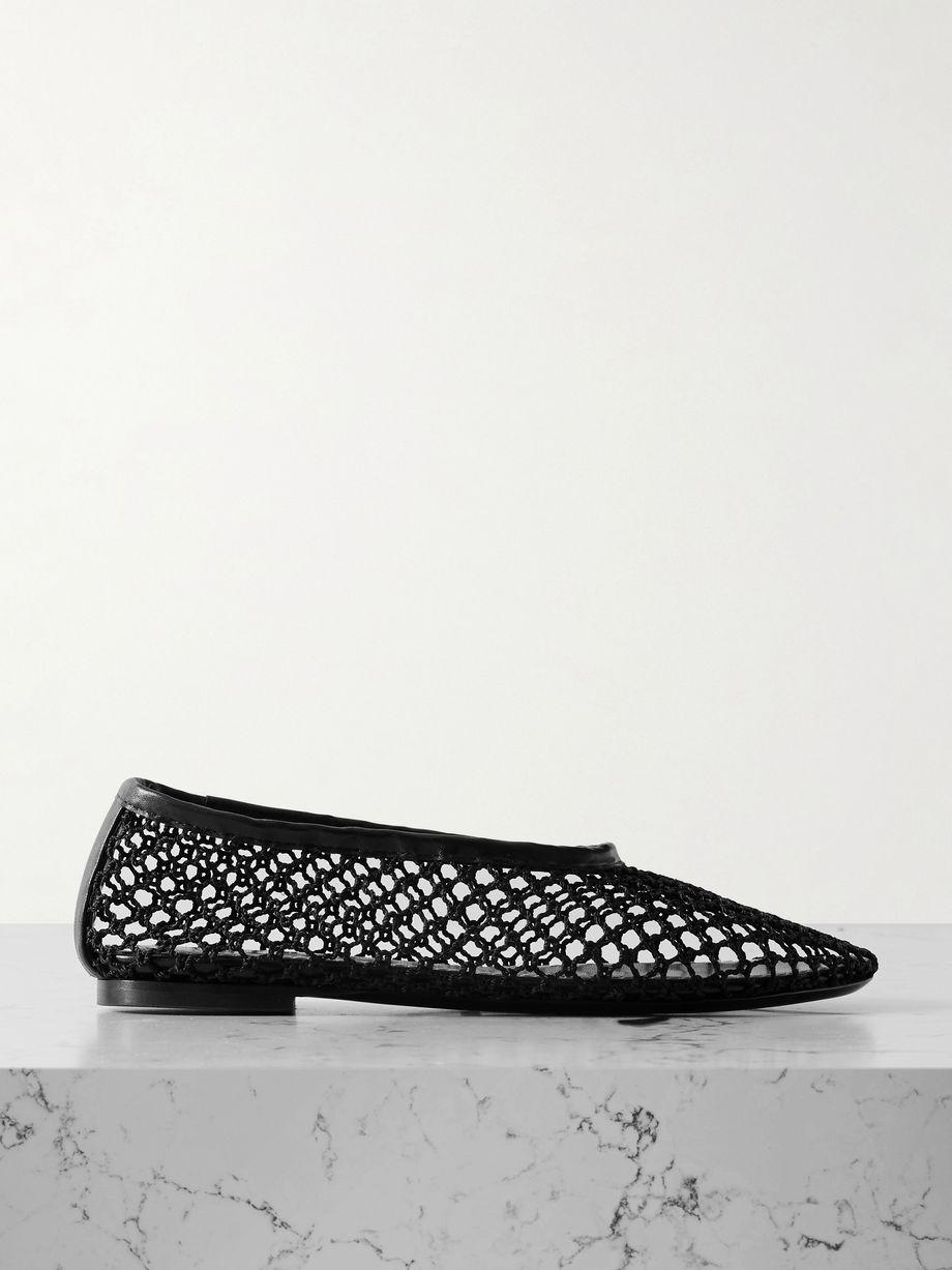 Alba leather-trimmed crochet ballet flats by STAUD