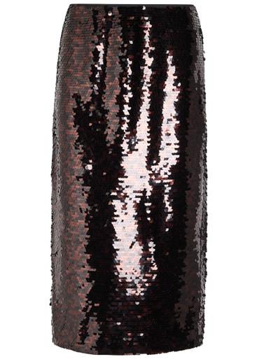 Ciara sequin-embellished mesh midi skirt by STAUD