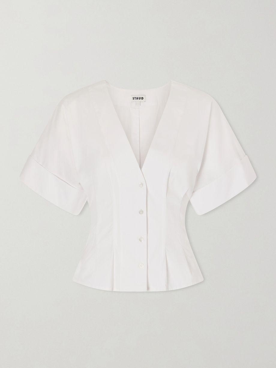 Elle pleated cotton-blend poplin blouse by STAUD