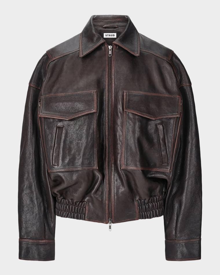 Eugene Distressed Leather Jacket by STAUD
