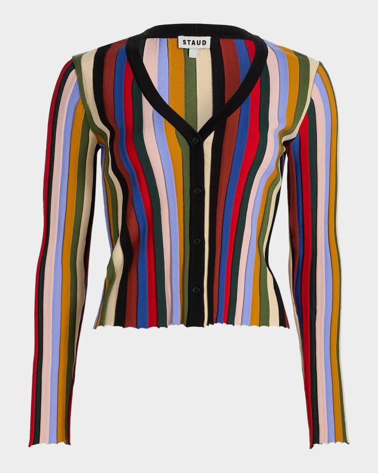 Ezra Striped Button-Down Cardigan by STAUD