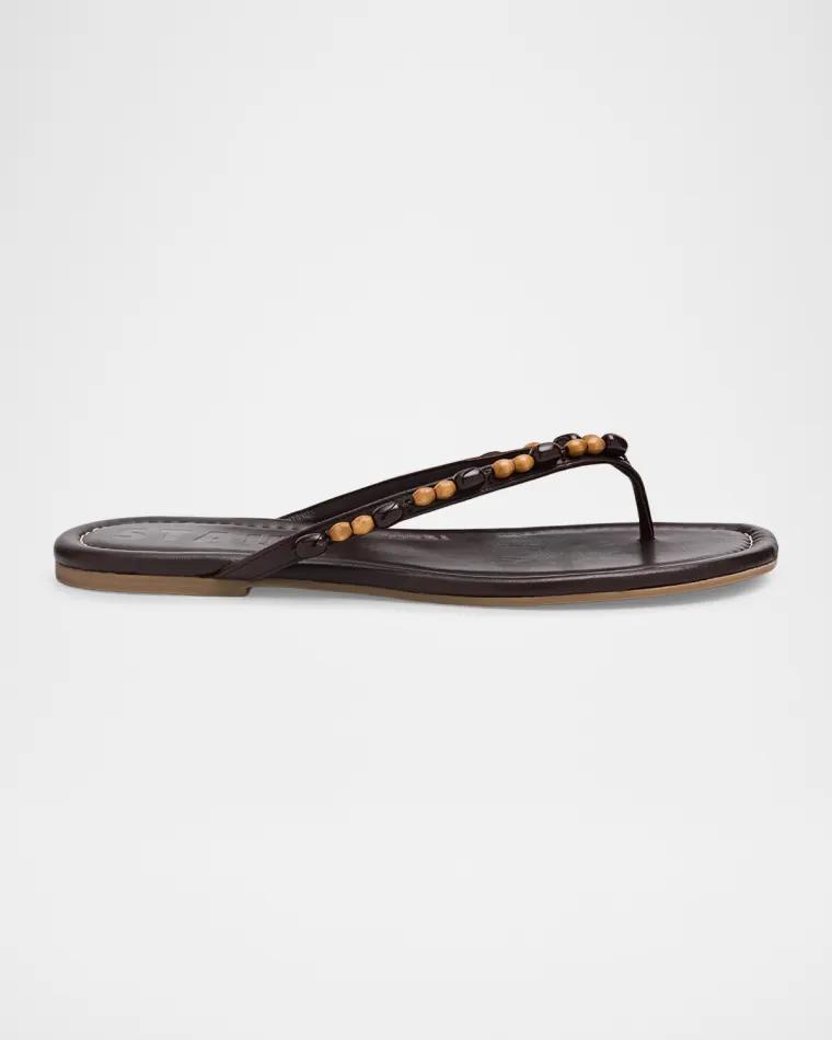 Freja Beaded Leather Thong Sandals by STAUD