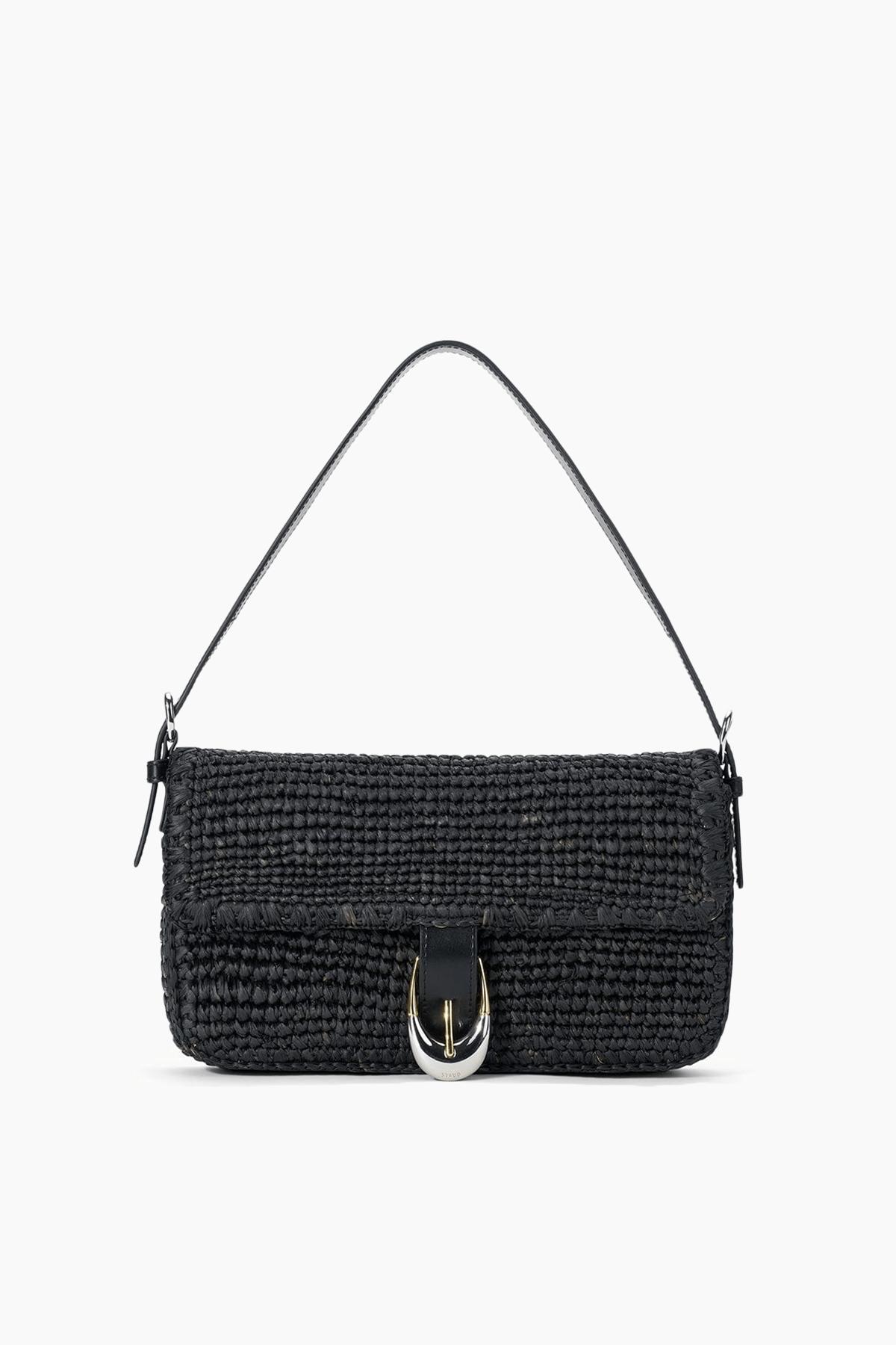 Harlow Raffia Bag in Black by STAUD