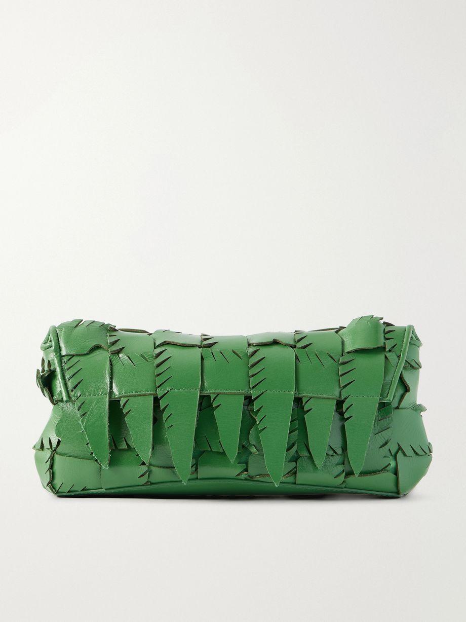 Leaf woven leather clutch bag by STAUD