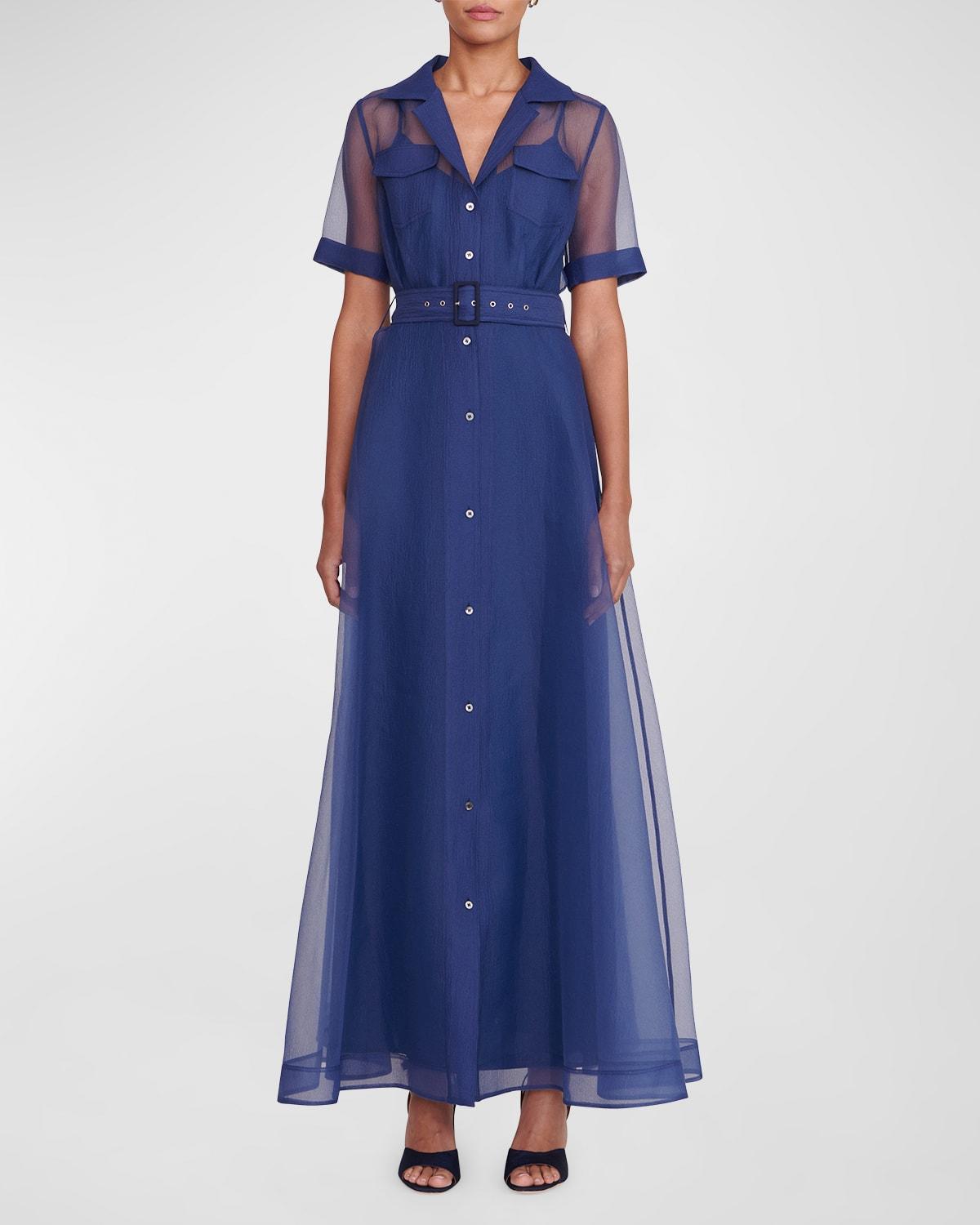 Millie Organza Short-Sleeve Belted Maxi Shirtdress by STAUD