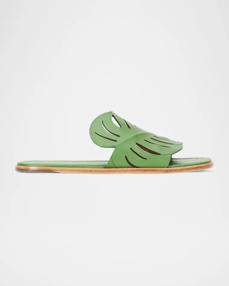 Palm Leather Flat Slide Sandals by STAUD
